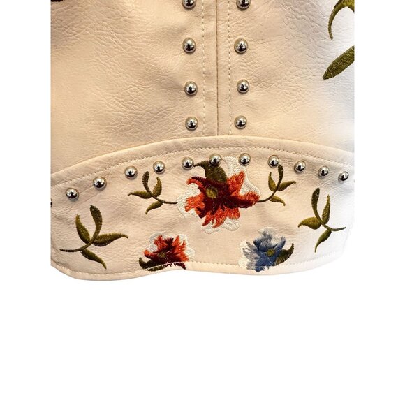 Ly Varley Lin Faux Leather Moto Jacket Size S Floral Embroidery Studded Y2K NWT - Picture 11 of 16